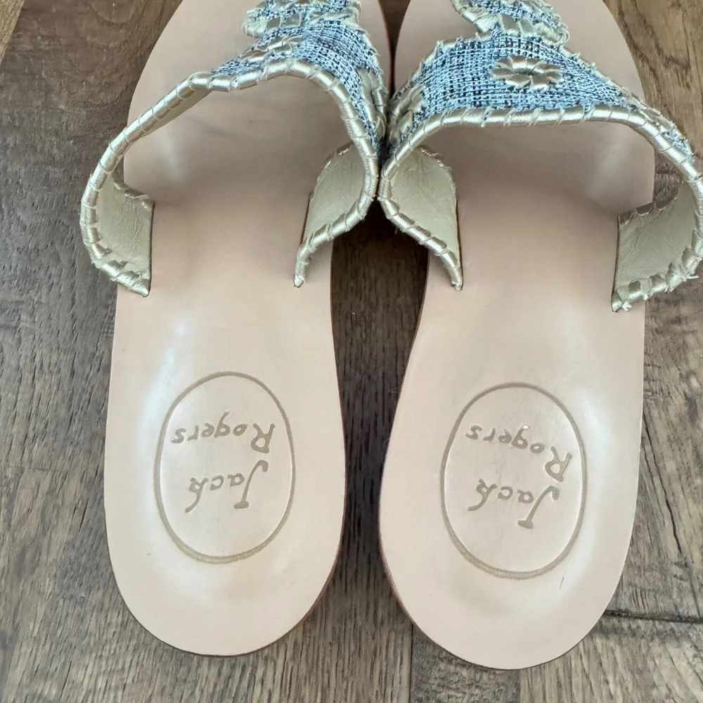 Jack Rogers Navajo Tweed‎ Blue Gold Sandals Women's Size 7 S